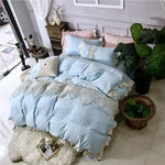 Luxury Soft Cotton bedclothes Blue Pink White bedding sets queen king size bed sheet set, duvet cover ropa de cama/linge de lit