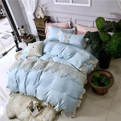 Luxury Soft Cotton bedclothes Blue Pink White bedding sets queen king size bed sheet set, duvet cover ropa de cama/linge de lit