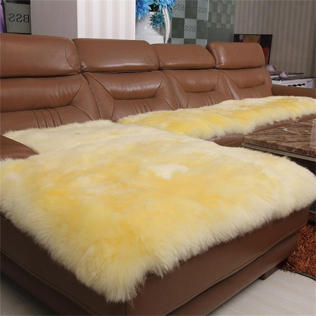 MS.Softex Natural Sheepskin Sofa Cushion Australian Sheepskin Floor Rug Seat cover Winter Warm Rug Long wool Sofa Cover