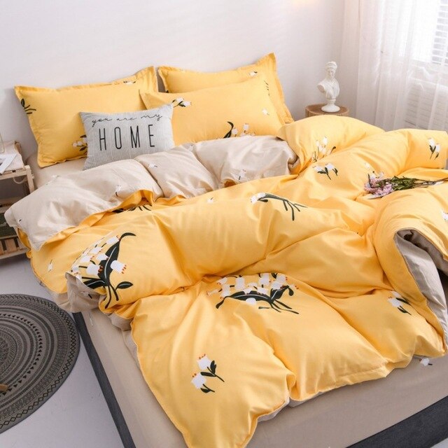 4pcs Floral Beding Set Stripe Bed Sheet Fruit Plaid Flat Sheet Strawberrry Jacquard Bed Spread Pink Bed Cover Cotton Quilt Cover