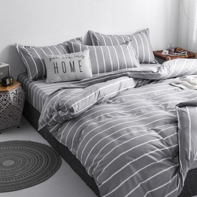 4pcs Floral Beding Set Stripe Bed Sheet Fruit Plaid Flat Sheet Strawberrry Jacquard Bed Spread Pink Bed Cover Cotton Quilt Cover