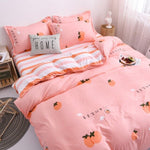 4pcs Floral Beding Set Stripe Bed Sheet Fruit Plaid Flat Sheet Strawberrry Jacquard Bed Spread Pink Bed Cover Cotton Quilt Cover