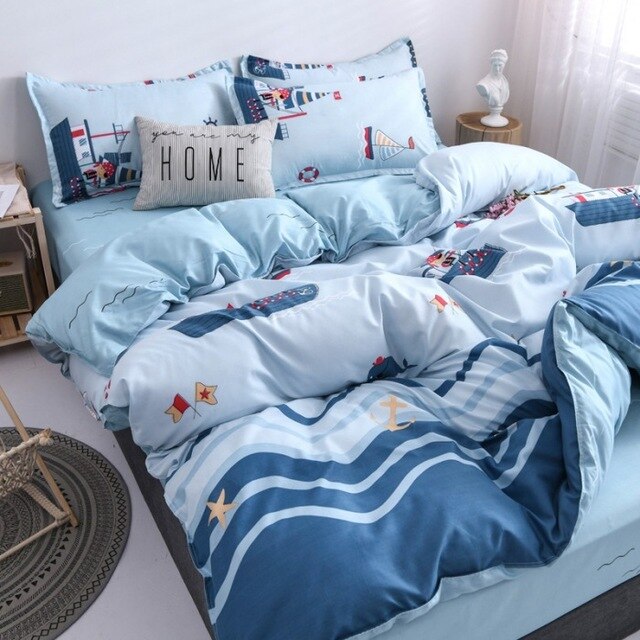 4pcs Floral Beding Set Stripe Bed Sheet Fruit Plaid Flat Sheet Strawberrry Jacquard Bed Spread Pink Bed Cover Cotton Quilt Cover