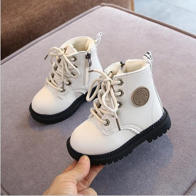 2020 Autumn/Winter Children Boots Boys Girls Leather Martin Boots Plush Fashion Waterproof Non-slip Warm Kids Boots Shoes 21-30
