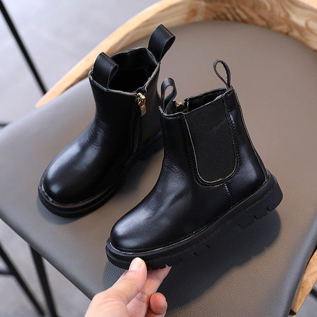 2020 Autumn and Winter New Children's Martin Boots Pure Color British Style Boys Small Leather Boots Girls Small Leather Shoes