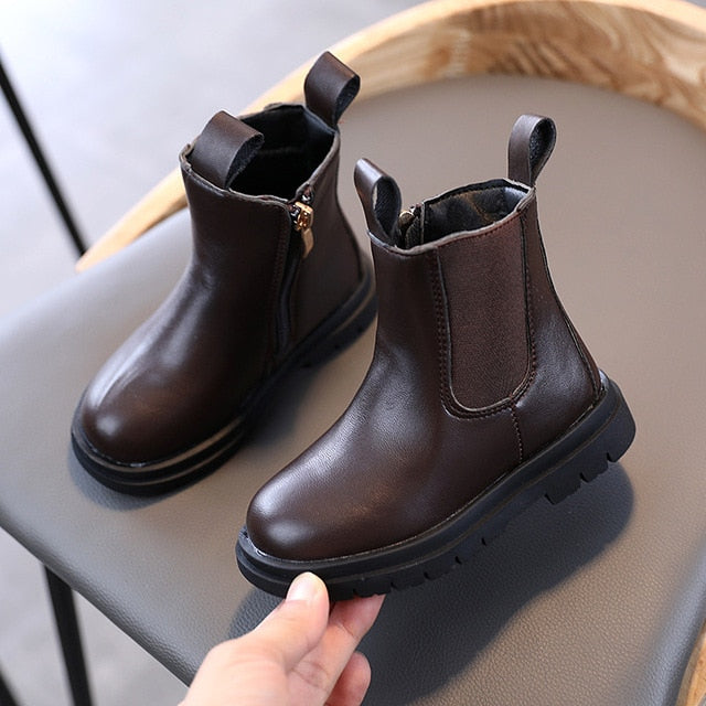 2020 Autumn and Winter New Children's Martin Boots Pure Color British Style Boys Small Leather Boots Girls Small Leather Shoes
