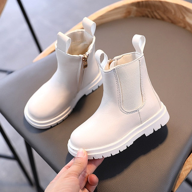 2020 Autumn and Winter New Children's Martin Boots Pure Color British Style Boys Small Leather Boots Girls Small Leather Shoes