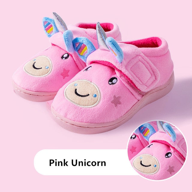 2020 New Winter Girls Unicorn Slipper Children Warm Shoes Boy Indoor Shoes Home Wear Kids Dinosaur Winter Slippers