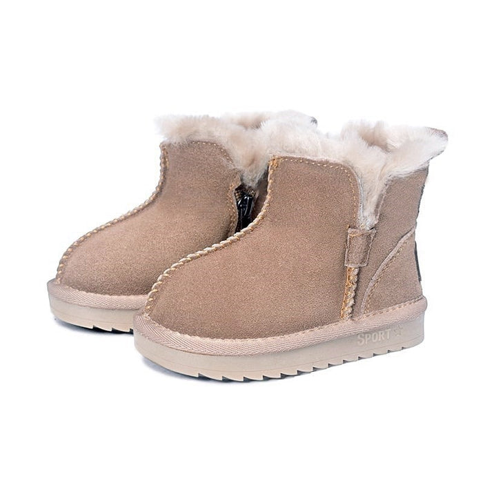 2020 New Winter Children Snow Boots Genuine Leather Wool Girls Boots Plush Boy Warm Shoes Fashion Kids Boots Baby Toddler Shoes