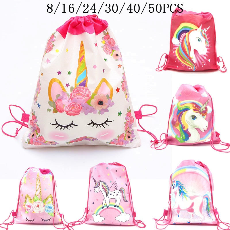 8/16/24/50PCS Unicorn Drawstring bag for Girls Travel Storage Package School Backpacks Children Birthday Party Favors skull bag