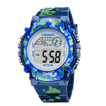 Navy Blue Camouflage Kids Watches LED Colorful Flash Digital Waterproof Alarm For Boys Girls Date Week Creative Children's Clock