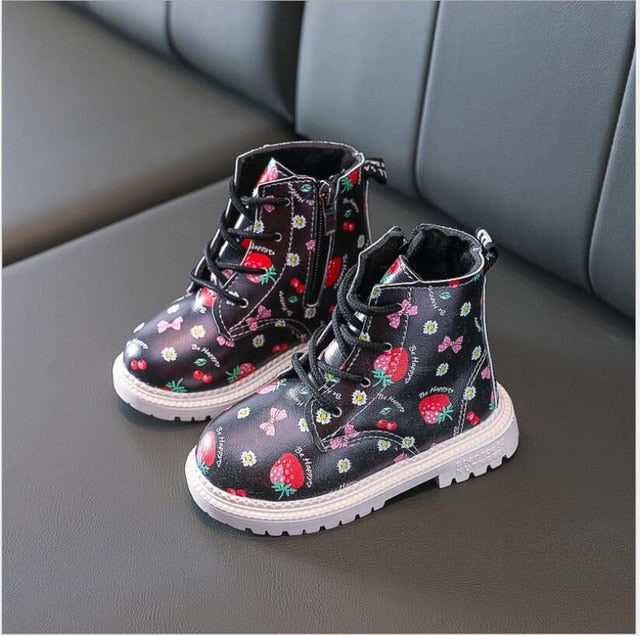 2020 Autumn/Winter Children Boots Boys Girls Leather Martin Boots Plush Fashion Waterproof Non-slip Warm Kids Boots Shoes 21-30