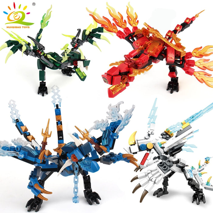 HUIQIBAO 115pcs Ninja Dragon Knight Model Building Blocks KAI JAY ZANE Figures MAN Bricks Toys For Children Boy Friends Gift