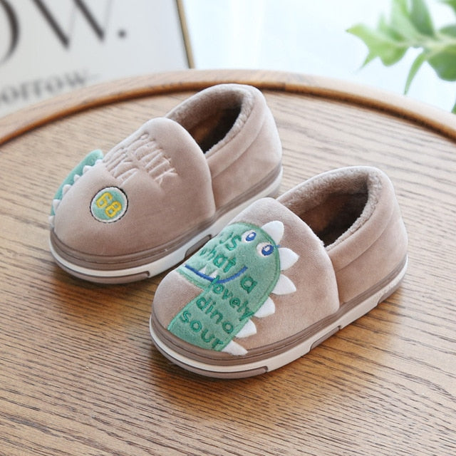 2020 Winter Dinosaur Kids Slippers For Boys Grils Flip Flops Soft Non-slip Children Home Slippers Baby Warm Cotton Indoor Shoes