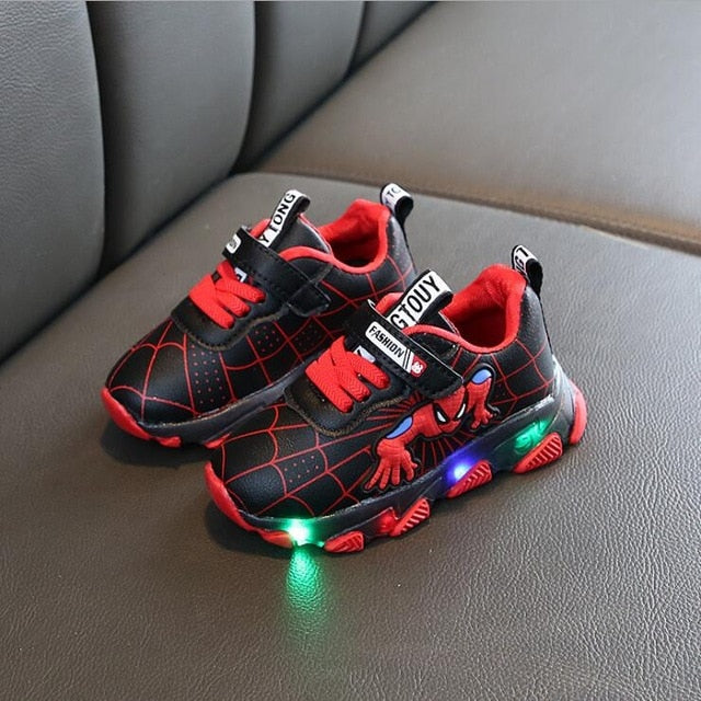 Brand spiderman kids shoes boys girls led luminous Toddler sport sneakers baby children kids casual PU sneakers