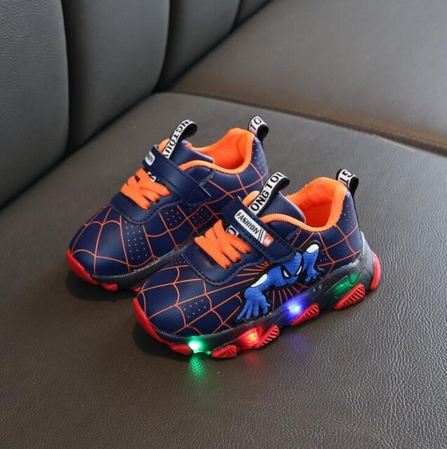 Brand spiderman kids shoes boys girls led luminous Toddler sport sneakers baby children kids casual PU sneakers