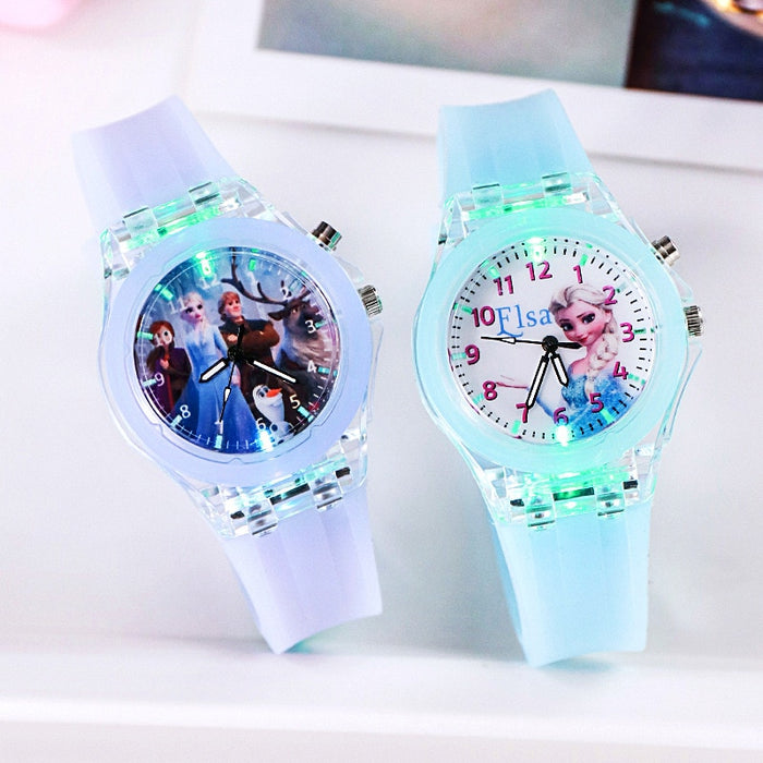 New Disney Frozen Princess Pattern Children Watch Toys Fashion Crystal Cartoon Leather Quartz Wristwatch for Girls Kids Toy Gift