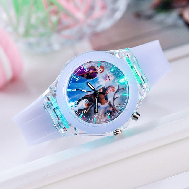 New Disney Frozen Princess Pattern Children Watch Toys Fashion Crystal Cartoon Leather Quartz Wristwatch for Girls Kids Toy Gift