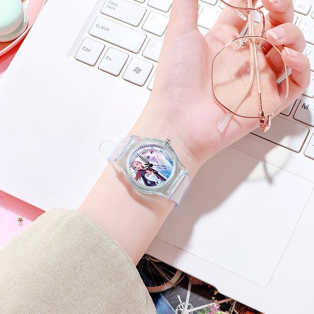 New Disney Frozen Princess Pattern Children Watch Toys Fashion Crystal Cartoon Leather Quartz Wristwatch for Girls Kids Toy Gift