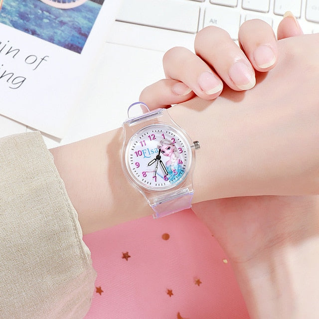 New Disney Frozen Princess Pattern Children Watch Toys Fashion Crystal Cartoon Leather Quartz Wristwatch for Girls Kids Toy Gift