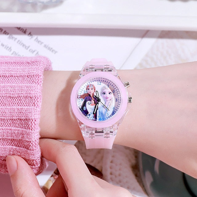 New Disney Frozen Princess Pattern Children Watch Toys Fashion Crystal Cartoon Leather Quartz Wristwatch for Girls Kids Toy Gift