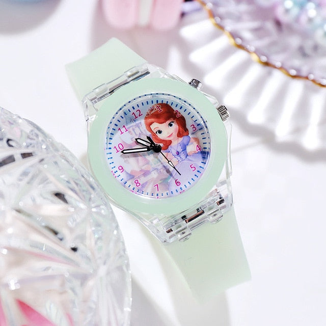 New Disney Frozen Princess Pattern Children Watch Toys Fashion Crystal Cartoon Leather Quartz Wristwatch for Girls Kids Toy Gift