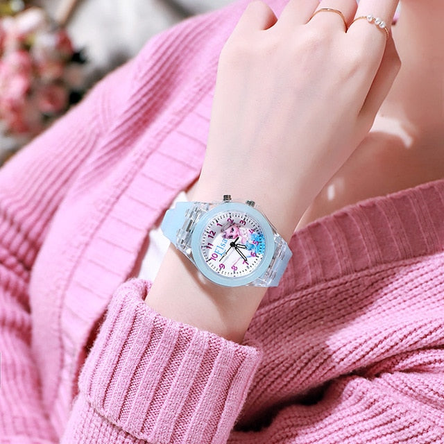 New Disney Frozen Princess Pattern Children Watch Toys Fashion Crystal Cartoon Leather Quartz Wristwatch for Girls Kids Toy Gift