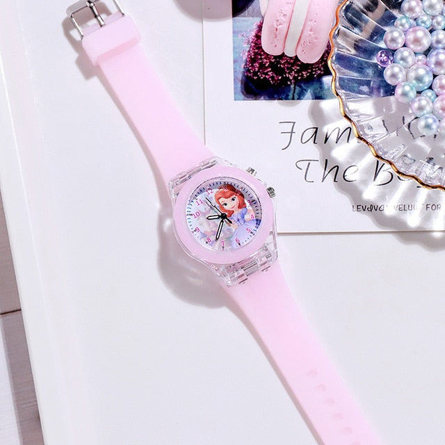 New Disney Frozen Princess Pattern Children Watch Toys Fashion Crystal Cartoon Leather Quartz Wristwatch for Girls Kids Toy Gift