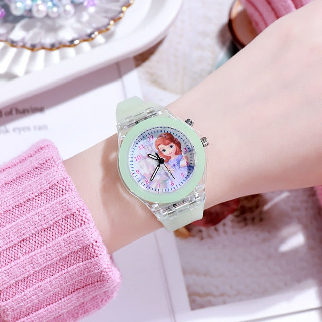 New Disney Frozen Princess Pattern Children Watch Toys Fashion Crystal Cartoon Leather Quartz Wristwatch for Girls Kids Toy Gift