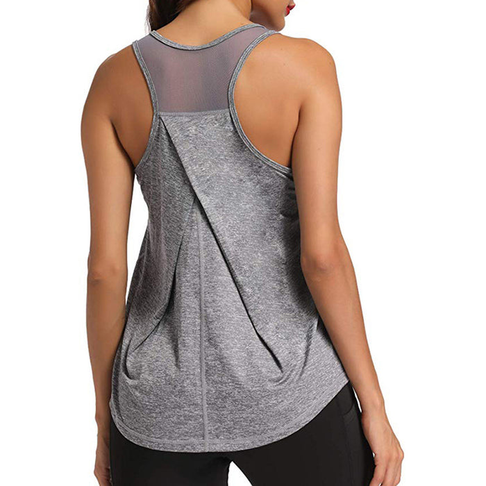 Women Workout Yoga Shirts Sexy Sleeveless Pleated Gym Shirts Athletic Racerback Tank Top Sports Wear Running Shirt Vest Training