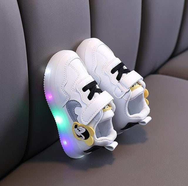 Disney Mickey Children Light Boy Girl Led Shoes Kids Sneakers Cartoon Casual Toddler Shoes Infant Baby Outdoor Buckle Shoes