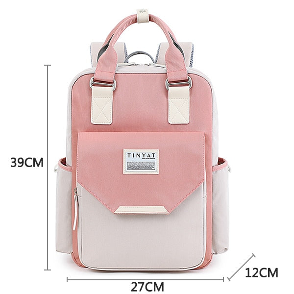 TINYAT Candy women canvas backpack waterproof feminina laptop backpack 15 Pink Patchwork school backpacks bags for teenage girls