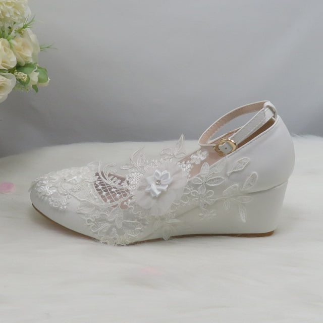 BaoYaFang White Flower Pumps New arrival womens wedding shoes Bride High heels platform shoes for woman ladies party dress shoes