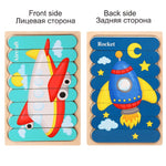 Kids Animal 3D Wooden Puzzle Montessori Toy Double-sided Strip Puzzle Telling Story Stacking Jigsaw Educational Toy For Children