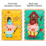 Kids Animal 3D Wooden Puzzle Montessori Toy Double-sided Strip Puzzle Telling Story Stacking Jigsaw Educational Toy For Children