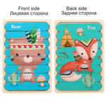 Kids Animal 3D Wooden Puzzle Montessori Toy Double-sided Strip Puzzle Telling Story Stacking Jigsaw Educational Toy For Children