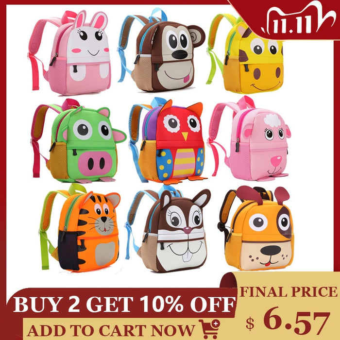 2020 New 3D Animal Children Backpacks Brand Design Girl Boys Backpack Toddler Kids Neoprene School Bags Kindergarten Cartoon Bag