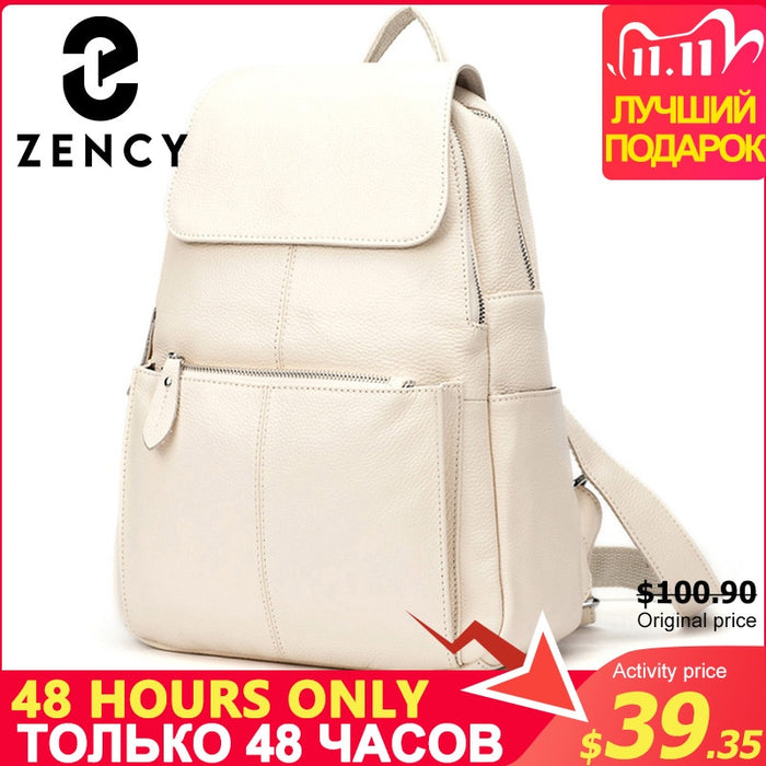 Zency Fashion Soft Genuine Leather Large Women Backpack High Quality A+ Ladies Daily Casual Travel Bag Knapsack Schoolbag Book