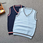 Japan School Uniform Sweater Vest Sleeveless Navy V-neck Cotton Tops Boy and Girls British Style Knitted School Uniforms Vest
