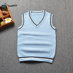 Japan School Uniform Sweater Vest Sleeveless Navy V-neck Cotton Tops Boy and Girls British Style Knitted School Uniforms Vest