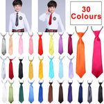 School Boy Uniform Necktie Kids Children Wedding Tie Solid Colour Elastic Band