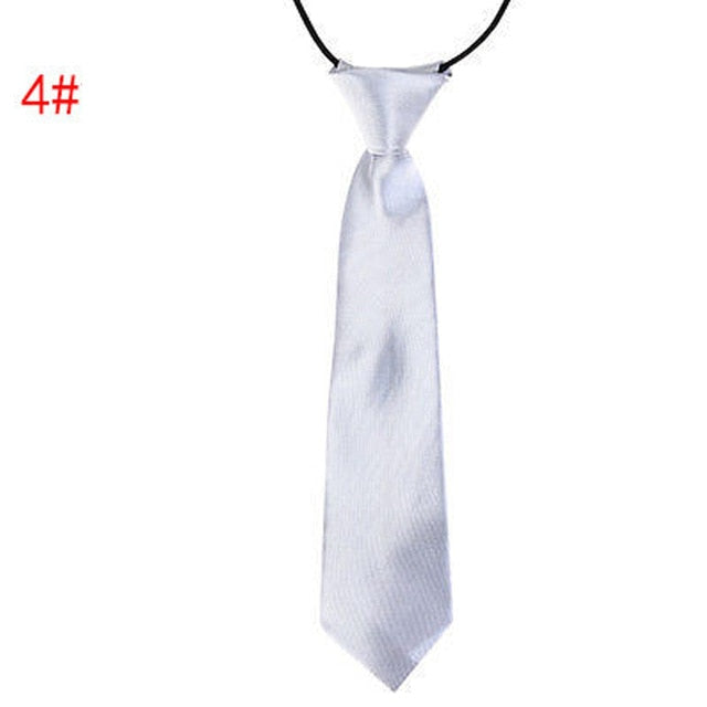 School Boy Uniform Necktie Kids Children Wedding Tie Solid Colour Elastic Band