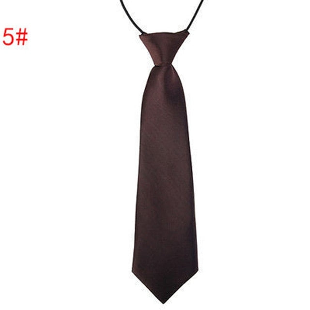 School Boy Uniform Necktie Kids Children Wedding Tie Solid Colour Elastic Band