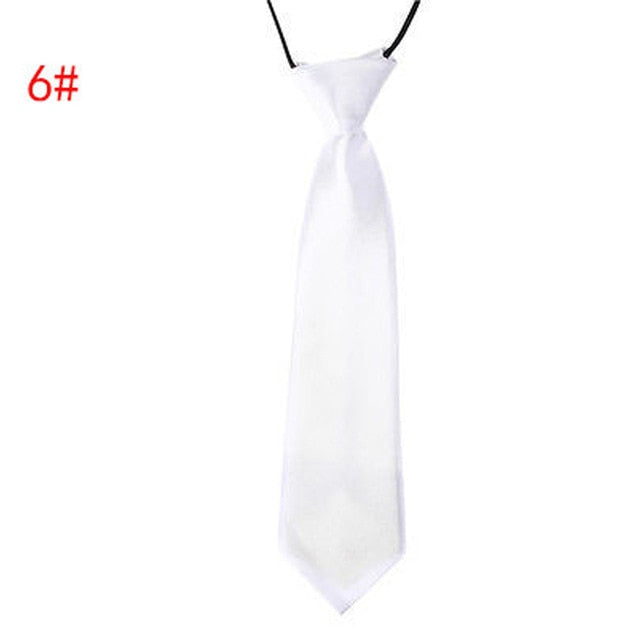 School Boy Uniform Necktie Kids Children Wedding Tie Solid Colour Elastic Band
