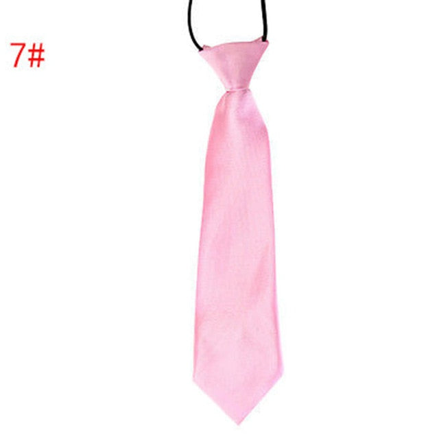 School Boy Uniform Necktie Kids Children Wedding Tie Solid Colour Elastic Band