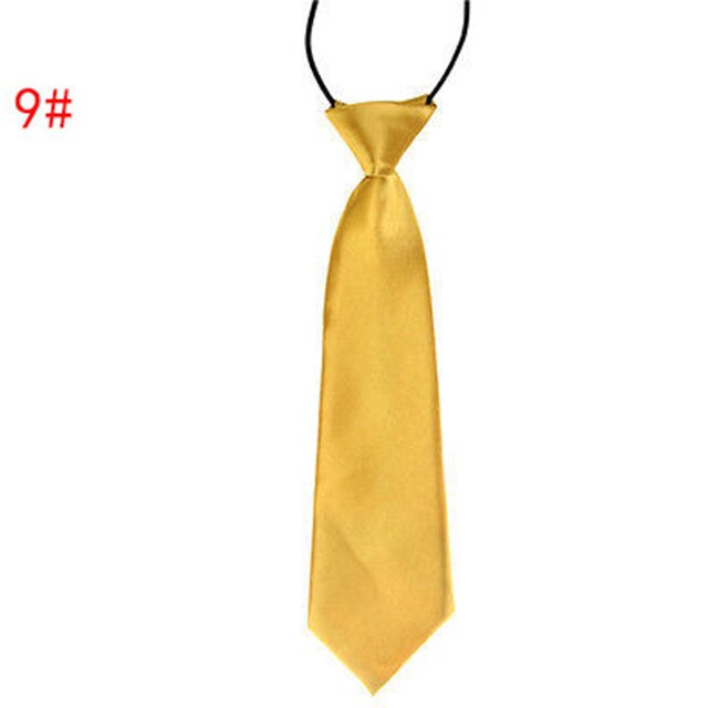 School Boy Uniform Necktie Kids Children Wedding Tie Solid Colour Elastic Band