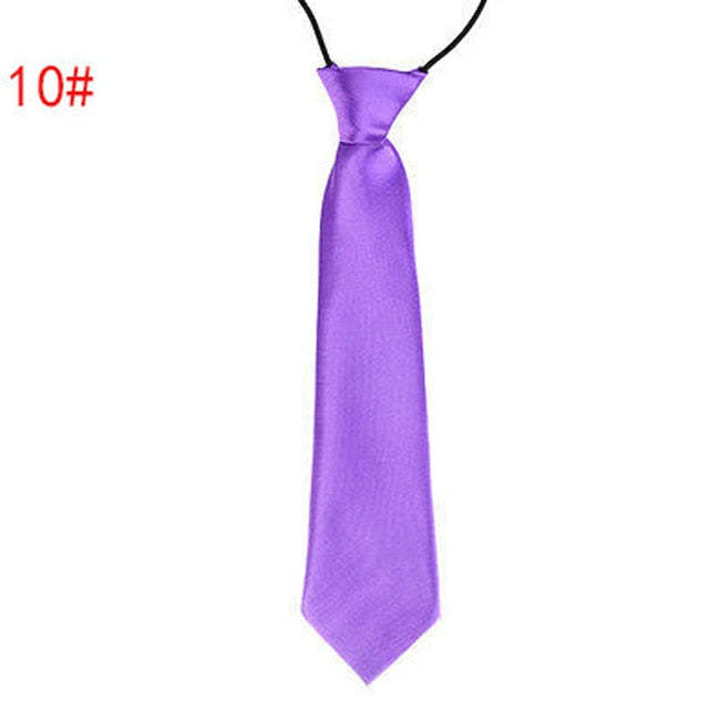 School Boy Uniform Necktie Kids Children Wedding Tie Solid Colour Elastic Band
