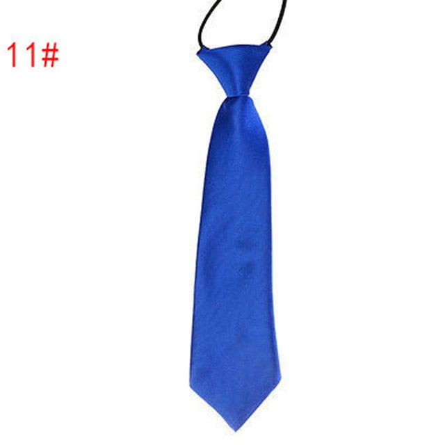 School Boy Uniform Necktie Kids Children Wedding Tie Solid Colour Elastic Band