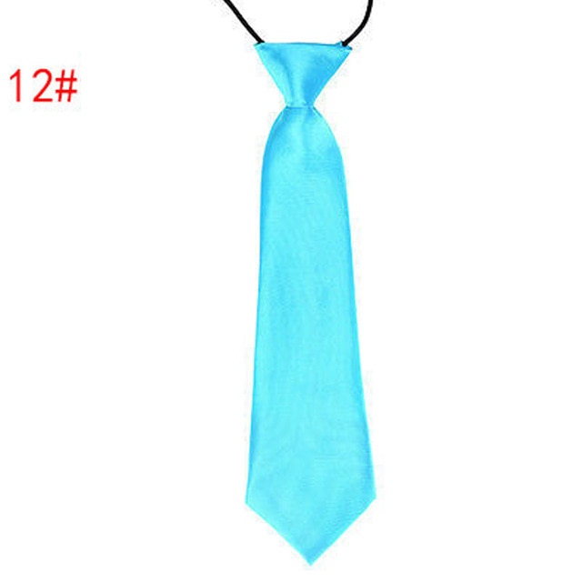 School Boy Uniform Necktie Kids Children Wedding Tie Solid Colour Elastic Band