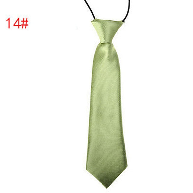School Boy Uniform Necktie Kids Children Wedding Tie Solid Colour Elastic Band